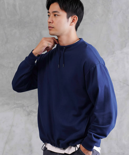 裏毛 裾ドローコードスタンドネックスウェット | スタンドカラー 裾ドローコード スウェット 長袖