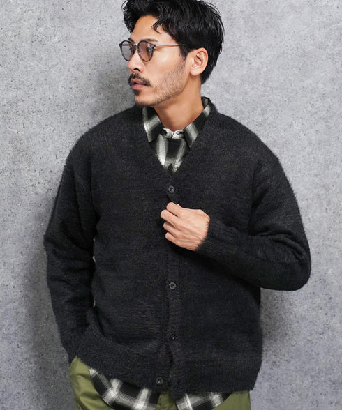 シャギーカーディガン│メンズ カーディガン シャギーニット 無地 モヘア風 洗える 無地 シンプル