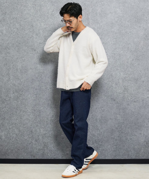 シャギーカーディガン│メンズ カーディガン シャギーニット 無地 モヘア風 洗える 無地 シンプル