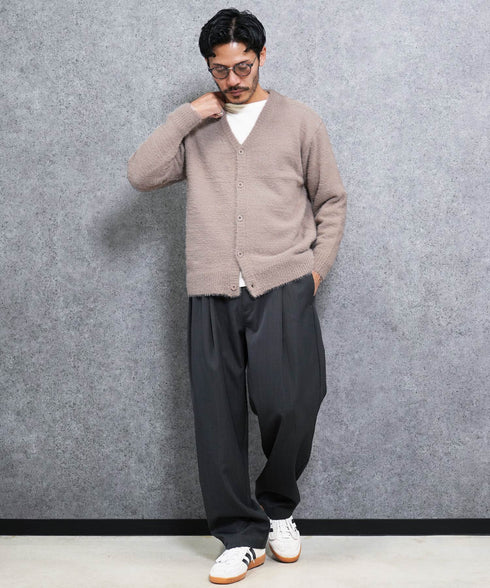 シャギーカーディガン│メンズ カーディガン シャギーニット 無地 モヘア風 洗える 無地 シンプル