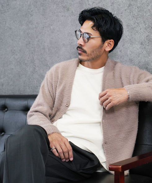 シャギーカーディガン│メンズ カーディガン シャギーニット 無地 モヘア風 洗える 無地 シンプル