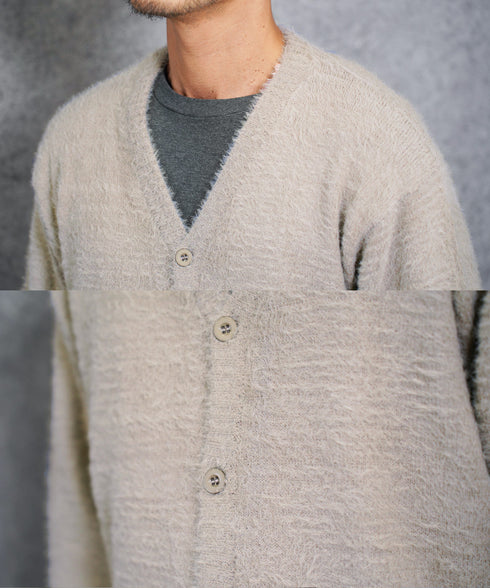 シャギーカーディガン│メンズ カーディガン シャギーニット 無地 モヘア風 洗える 無地 シンプル