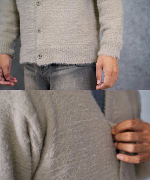 シャギーカーディガン│メンズ カーディガン シャギーニット 無地 モヘア風 洗える 無地 シンプル