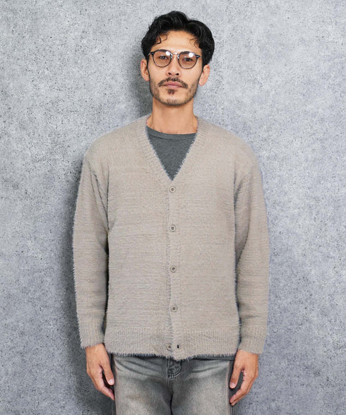 シャギーカーディガン│メンズ カーディガン シャギーニット 無地 モヘア風 洗える 無地 シンプル