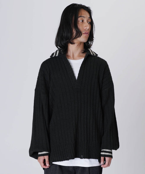 オーバーサイズポロニットブラックスタイリング2