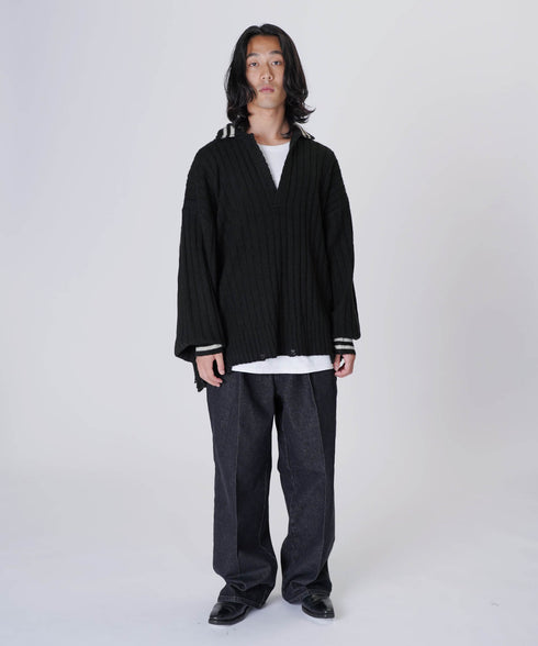 オーバーサイズポロニットブラックスタイリング4