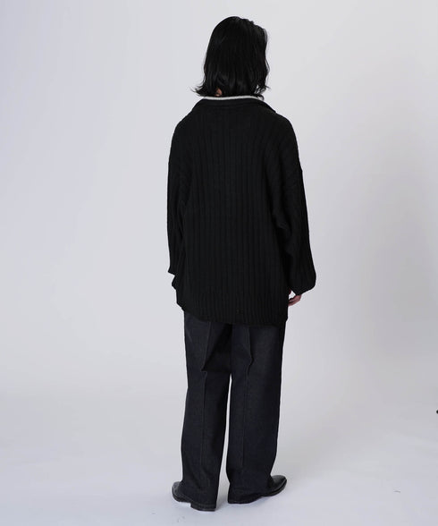 オーバーサイズポロニットブラックスタイリング6