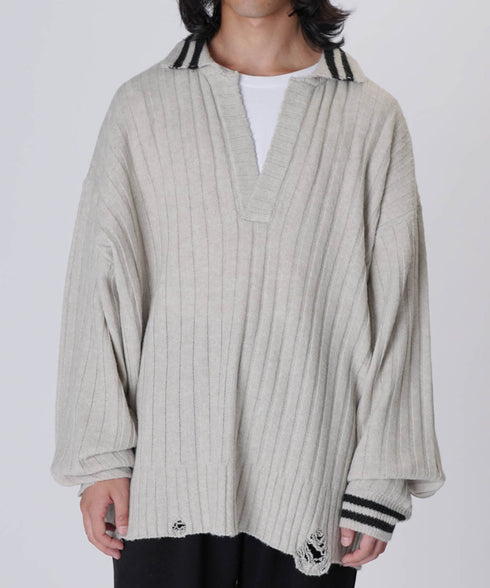 オーバーサイズポロニットグレー