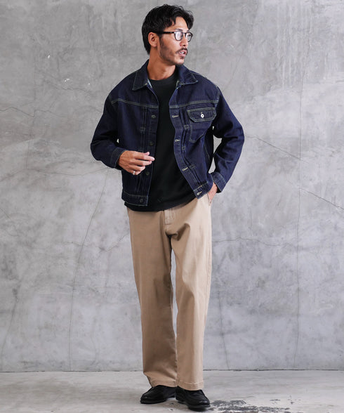 オーバーサイズデニムジャケット│メンズ Gジャン ビンテージ加工 ウォッシュ インディゴ ゆったり ビッグシルエット Tバック
