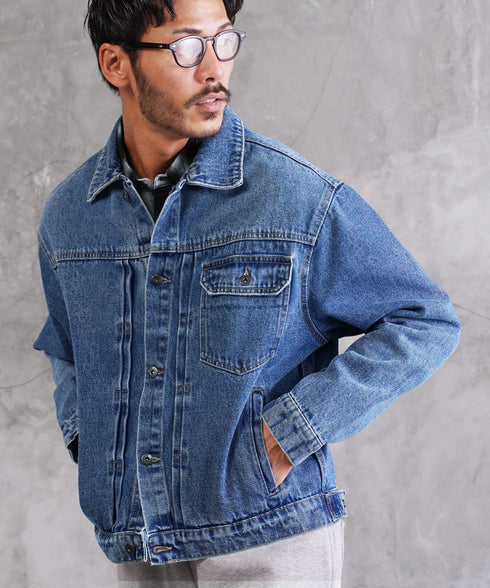 オーバーサイズデニムジャケット│メンズ Gジャン ビンテージ加工 ウォッシュ インディゴ ゆったり ビッグシルエット Tバック