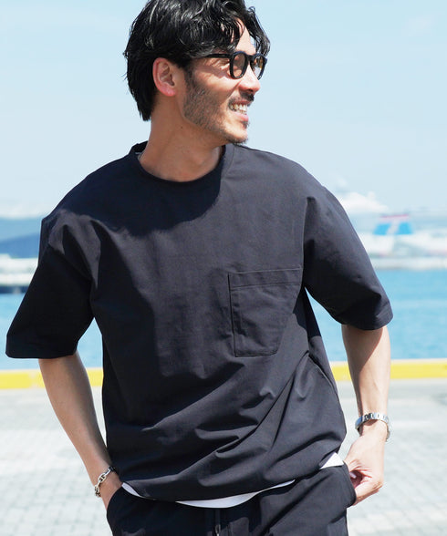アクティブモバイルドローコードTシャツ │ メンズ Tシャツ ドローコード 5分袖 半袖 ストレッチ 伸縮性 軽量 吸水速乾 接触冷感 通気性 ゆったり ワイドシルエット 夏 夏服 カジュアル 旅行 アウトドア