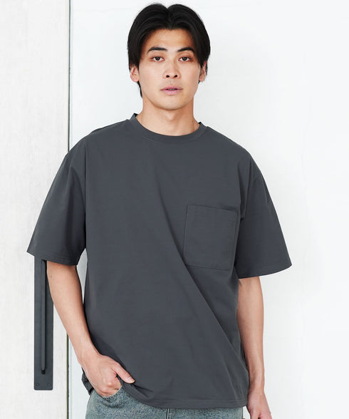 アクティブモバイルドローコードTシャツ │ メンズ Tシャツ ドローコード 5分袖 半袖 ストレッチ 伸縮性 軽量 吸水速乾 接触冷感 通気性 ゆったり ワイドシルエット 夏 夏服 カジュアル 旅行 アウトドア