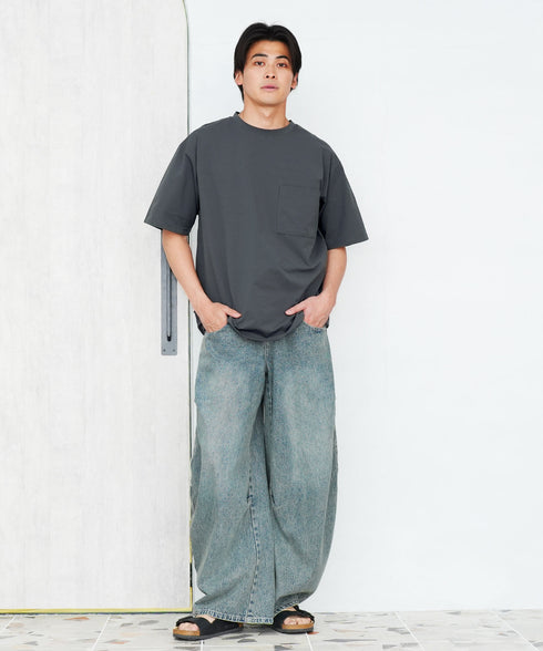 アクティブモバイルドローコードTシャツ │ メンズ Tシャツ ドローコード 5分袖 半袖 ストレッチ 伸縮性 軽量 吸水速乾 接触冷感 通気性 ゆったり ワイドシルエット 夏 夏服 カジュアル 旅行 アウトドア