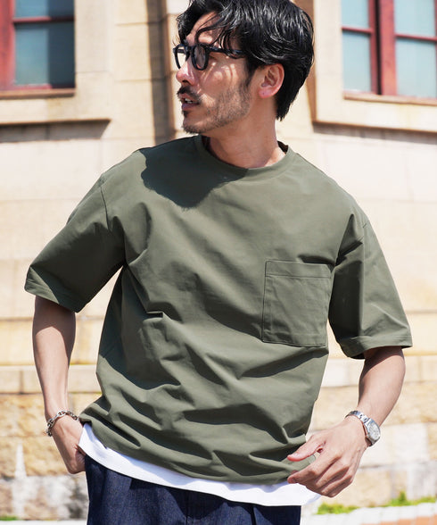 アクティブモバイルドローコードTシャツ │ メンズ Tシャツ ドローコード 5分袖 半袖 ストレッチ 伸縮性 軽量 吸水速乾 接触冷感 通気性 ゆったり ワイドシルエット 夏 夏服 カジュアル 旅行 アウトドア