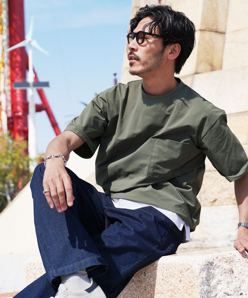 アクティブモバイルドローコードTシャツ │ メンズ Tシャツ ドローコード 5分袖 半袖 ストレッチ 伸縮性 軽量 吸水速乾 接触冷感 通気性 ゆったり ワイドシルエット 夏 夏服 カジュアル 旅行 アウトドア