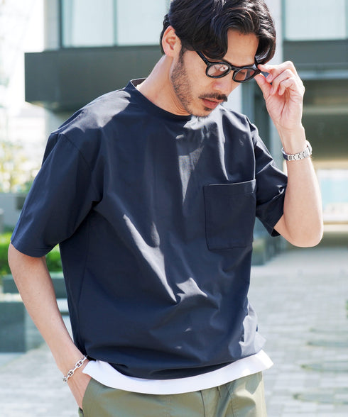 アクティブモバイルドローコードTシャツ │ メンズ Tシャツ ドローコード 5分袖 半袖 ストレッチ 伸縮性 軽量 吸水速乾 接触冷感 通気性 ゆったり ワイドシルエット 夏 夏服 カジュアル 旅行 アウトドア