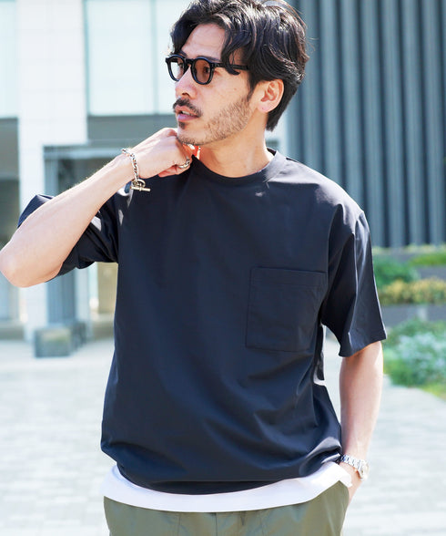 アクティブモバイルドローコードTシャツ │ メンズ Tシャツ ドローコード 5分袖 半袖 ストレッチ 伸縮性 軽量 吸水速乾 接触冷感 通気性 ゆったり ワイドシルエット 夏 夏服 カジュアル 旅行 アウトドア