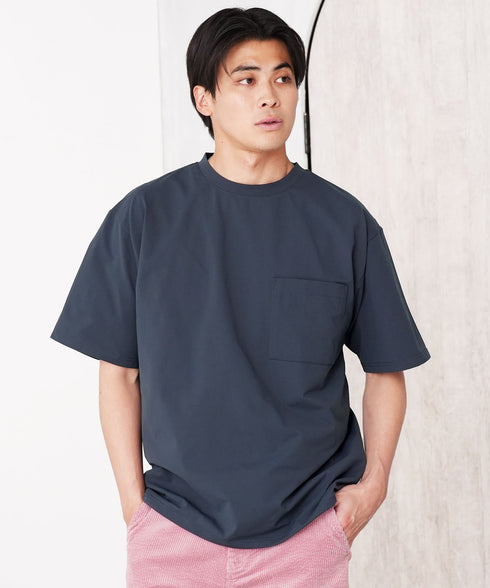 アクティブモバイルドローコードTシャツ │ メンズ Tシャツ ドローコード 5分袖 半袖 ストレッチ 伸縮性 軽量 吸水速乾 接触冷感 通気性 ゆったり ワイドシルエット 夏 夏服 カジュアル 旅行 アウトドア