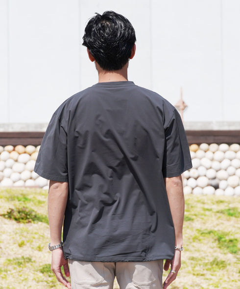 アクティブモバイルドローコードTシャツ │ メンズ Tシャツ ドローコード 5分袖 半袖 ストレッチ 伸縮性 軽量 吸水速乾 接触冷感 通気性 ゆったり ワイドシルエット 夏 夏服 カジュアル 旅行 アウトドア