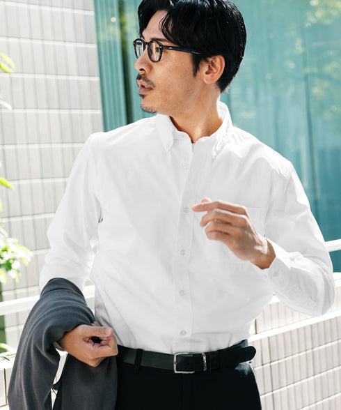 ボタンダウンブロードシャツ | メンズ 長袖 シャツ 洗える 洗濯機 ビジネス カジュアル シンプル 無地 ストライプ