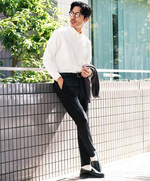 ボタンダウンブロードシャツ | メンズ 長袖 シャツ 洗える 洗濯機 ビジネス カジュアル シンプル 無地 ストライプ