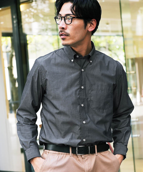 ボタンダウンブロードシャツ | メンズ 長袖 シャツ 洗える 洗濯機 ビジネス カジュアル シンプル 無地 ストライプ