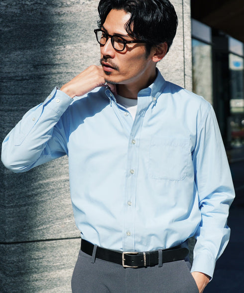 ボタンダウンブロードシャツ | メンズ 長袖 シャツ 洗える 洗濯機 ビジネス カジュアル シンプル 無地 ストライプ