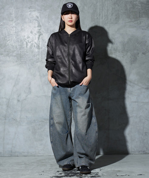 ストレッチフェイクレザージャージブルゾン│メンズ 春ライトアウター トラックジャケット 襟付ジャケット 古着レザー風