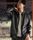 ストレッチフェイクレザージャージブルゾン│メンズ 春ライトアウター トラックジャケット 襟付ジャケット 古着レザー風