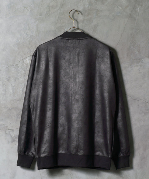 ストレッチフェイクレザージャージブルゾン│メンズ 春ライトアウター トラックジャケット 襟付ジャケット 古着レザー風