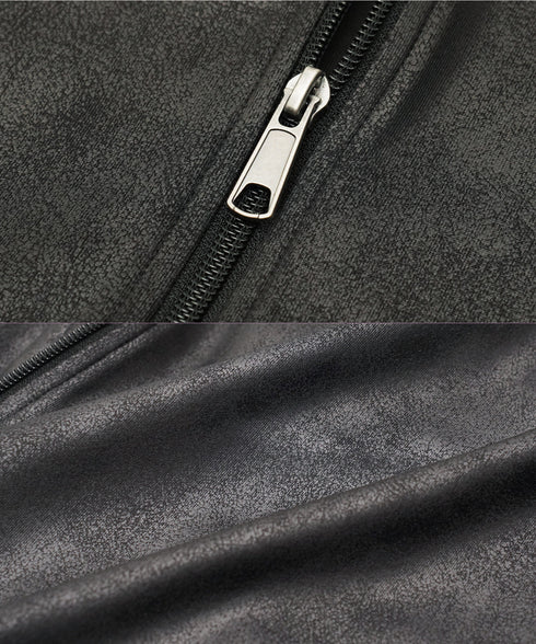 ストレッチフェイクレザージャージブルゾン│メンズ 春ライトアウター トラックジャケット 襟付ジャケット 古着レザー風