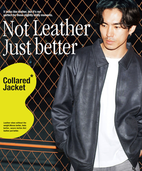 ストレッチフェイクレザージャージブルゾン│メンズ 春ライトアウター トラックジャケット 襟付ジャケット 古着レザー風