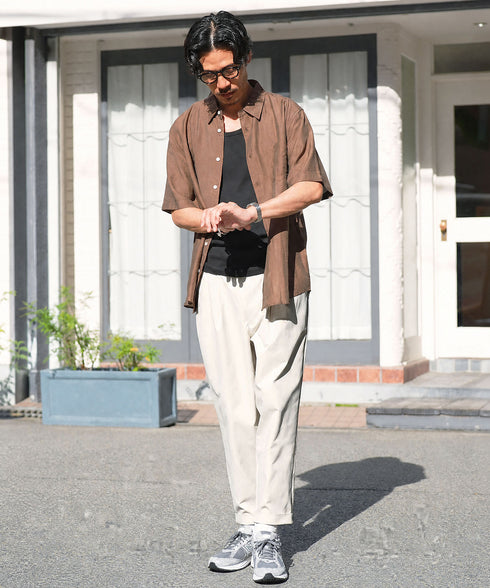 2タックワイドテーパードチノパンツ | メンズ チノパン プリーツパンツ ワイドパンツ 裾2WAY コットンライク 軽量 シワになりにくい 洗える イージーケア きれいめ 大人 アイボリー ベージュ ネイビー 春夏 20代 30代 40代