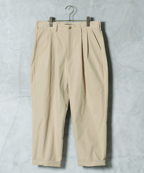 2タックワイドテーパードチノパンツ | メンズ チノパン プリーツパンツ ワイドパンツ 裾2WAY コットンライク 軽量 シワになりにくい 洗える イージーケア きれいめ 大人 アイボリー ベージュ ネイビー 春夏 20代 30代 40代