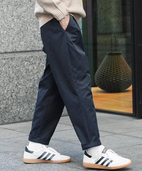 2タックワイドテーパードチノパンツ | メンズ チノパン プリーツパンツ ワイドパンツ 裾2WAY コットンライク 軽量 シワになりにくい 洗える イージーケア きれいめ 大人 アイボリー ベージュ ネイビー 春夏 20代 30代 40代