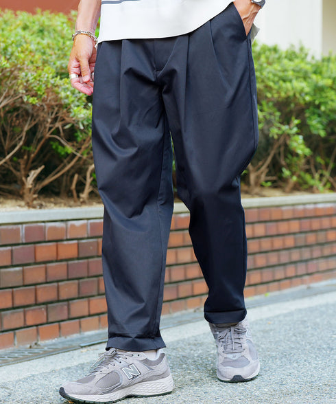 2タックワイドテーパードチノパンツ | メンズ チノパン プリーツパンツ ワイドパンツ 裾2WAY コットンライク 軽量 シワになりにくい 洗える イージーケア きれいめ 大人 アイボリー ベージュ ネイビー 春夏 20代 30代 40代