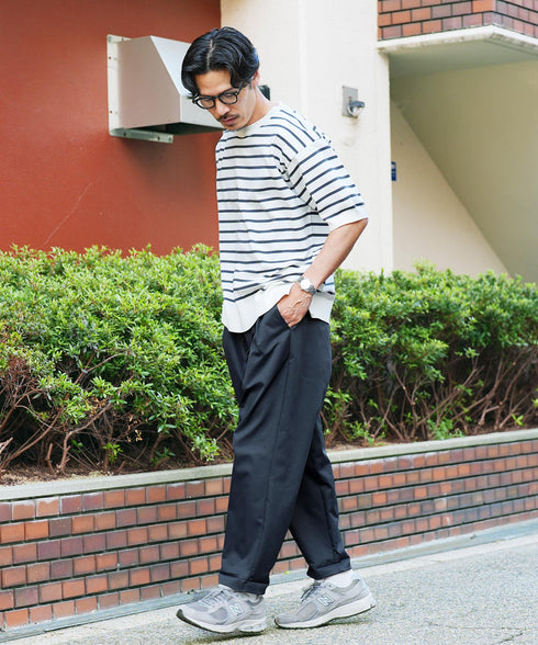 2タックワイドテーパードチノパンツ | メンズ チノパン プリーツパンツ ワイドパンツ 裾2WAY コットンライク 軽量 シワになりにくい 洗える イージーケア きれいめ 大人 アイボリー ベージュ ネイビー 春夏 20代 30代 40代
