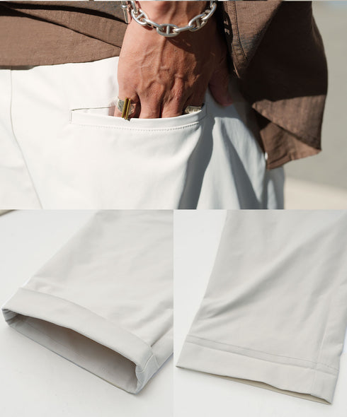 2タックワイドテーパードチノパンツ | メンズ チノパン プリーツパンツ ワイドパンツ 裾2WAY コットンライク 軽量 シワになりにくい 洗える イージーケア きれいめ 大人 アイボリー ベージュ ネイビー 春夏 20代 30代 40代