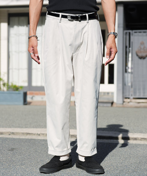 2タックワイドテーパードチノパンツ | メンズ チノパン プリーツパンツ ワイドパンツ 裾2WAY コットンライク 軽量 シワになりにくい 洗える イージーケア きれいめ 大人 アイボリー ベージュ ネイビー 春夏 20代 30代 40代