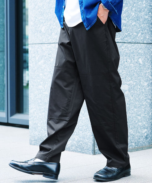 ダブルニーワイドイージーパンツ | メンズ ワイドパンツ テーパード イージーパンツ ダブルニー 軽量 ストレッチ 速乾 ウエストゴム ドローコード ワークカジュアル カーキ ベージュ グレー ブラック 夏服 春夏 20代 30代 40代