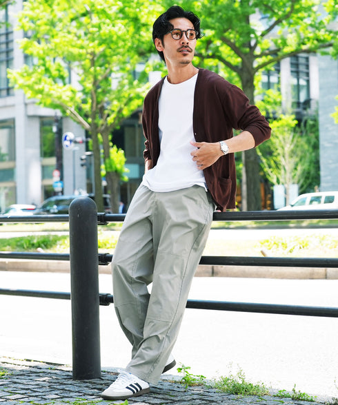 ダブルニーワイドイージーパンツ | メンズ ワイドパンツ テーパード イージーパンツ ダブルニー 軽量 ストレッチ 速乾 ウエストゴム ドローコード ワークカジュアル カーキ ベージュ グレー ブラック 夏服 春夏 20代 30代 40代