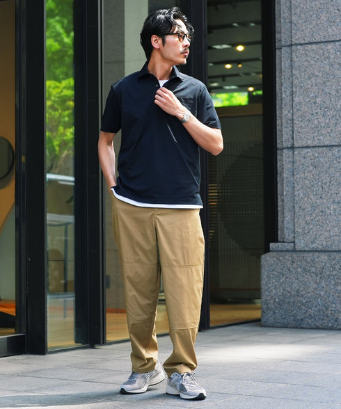 ダブルニーワイドイージーパンツ | メンズ ワイドパンツ テーパード イージーパンツ ダブルニー 軽量 ストレッチ 速乾 ウエストゴム ドローコード ワークカジュアル カーキ ベージュ グレー ブラック 夏服 春夏 20代 30代 40代