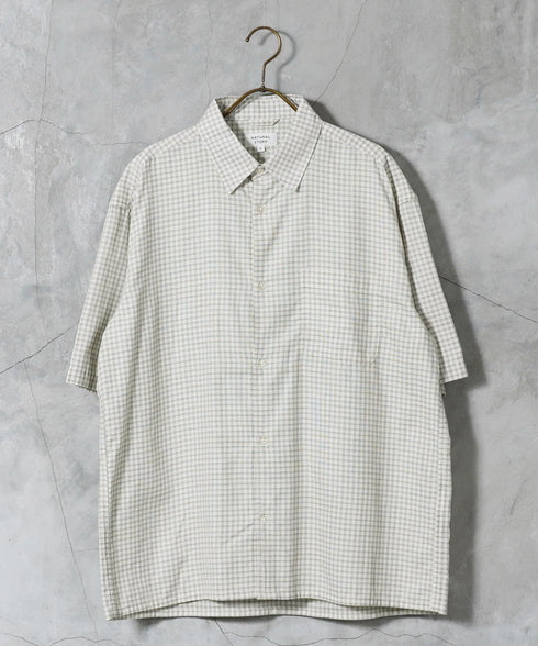 パナマドビー半袖チェックシャツ | メンズ 半袖シャツ パナマ織り コットン100 チェック柄 レギュラーカラー 通気性 吸湿性 涼しい オンブレーチェック ゆったり リラックス 羽織り 夏服 大人 カジュアル 春夏