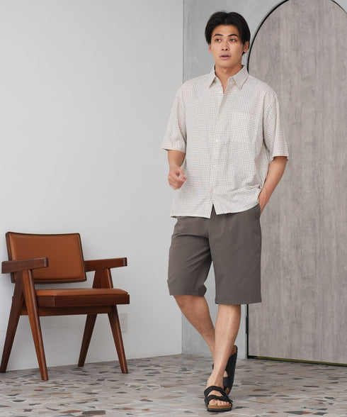 パナマドビー半袖チェックシャツ | メンズ 半袖シャツ パナマ織り コットン100 チェック柄 レギュラーカラー 通気性 吸湿性 涼しい オンブレーチェック ゆったり リラックス 羽織り 夏服 大人 カジュアル 春夏