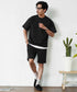 半袖裾ドローコードTシャツ+ショートパンツ サマーセットアップ | メンズ 上下セット 2点セット ドライタッチ ゆったり リラックス タウン リゾート ハーフパンツ イージーウエスト ブラック オートミール 夏服 春夏 20代 30代 40代