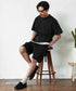 半袖裾ドローコードTシャツ+ショートパンツ サマーセットアップ | メンズ 上下セット 2点セット ドライタッチ ゆったり リラックス タウン リゾート ハーフパンツ イージーウエスト ブラック オートミール 夏服 春夏 20代 30代 40代