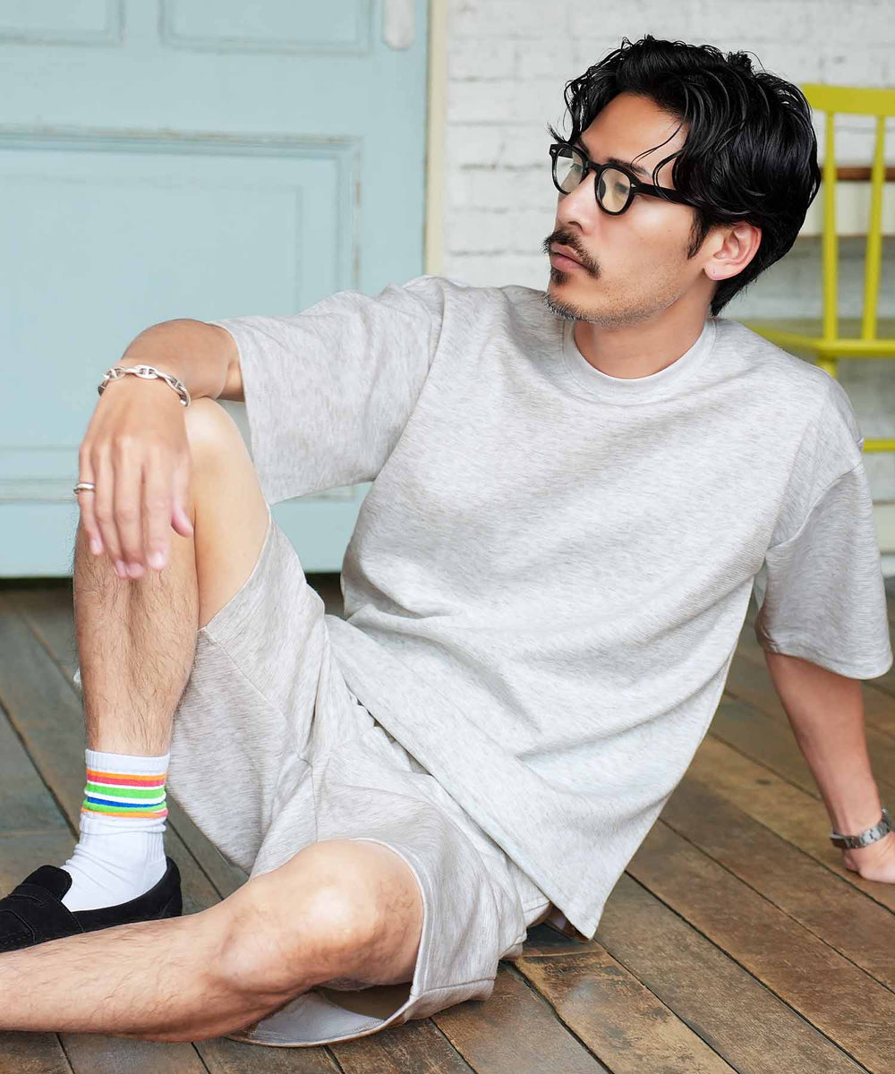 半袖裾ドローコードTシャツ＋ショートパンツ サマーセットアップ