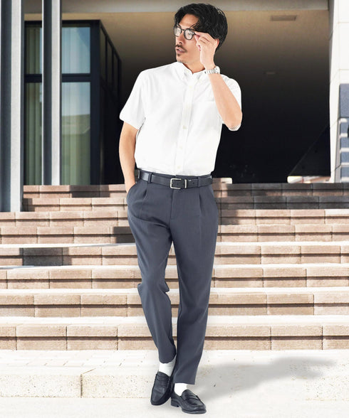 ブロードボタンダウンシャツ | メンズ シャツ 半袖シャツ ブロード 無地 ストライプ 襟付き きれいめ おしゃれ ビジネス ビジネスカジュアル オフィスカジュアル 洗える 白シャツ 夏服 通勤 通学 新生活 プレゼント 定番 春夏