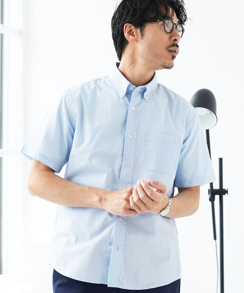 ブロードボタンダウンシャツ | メンズ シャツ 半袖シャツ ブロード 無地 ストライプ 襟付き きれいめ おしゃれ ビジネス ビジネスカジュアル オフィスカジュアル 洗える 白シャツ 夏服 通勤 通学 新生活 プレゼント 定番 春夏