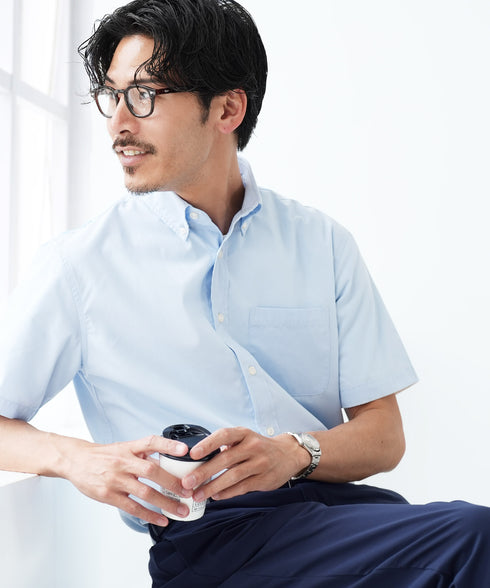 ブロードボタンダウンシャツ | メンズ シャツ 半袖シャツ ブロード 無地 ストライプ 襟付き きれいめ おしゃれ ビジネス ビジネスカジュアル オフィスカジュアル 洗える 白シャツ 夏服 通勤 通学 新生活 プレゼント 定番 春夏